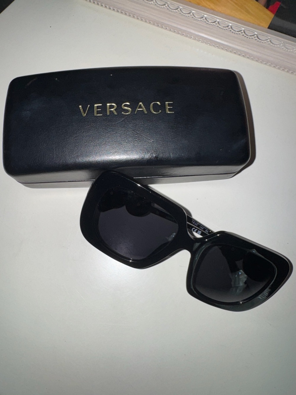 Versace Glossy Black Square Sunglasses with Case